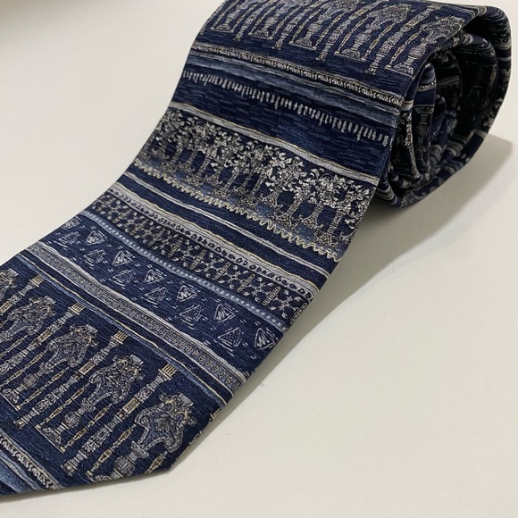 Tesoro Rosso Uomo Moda 100% Silk Navy Gray Silver Men's Tie 60" Architecture - Picture 3 of 5